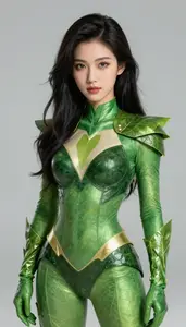 Girl Superhero Jade Mist Suit Leaf Gloves