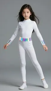 Girl Superhero Pure White Leotard And Leggings That Split