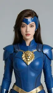 Girl Superhero Royal Blue Armor With Lion Crest Bold
