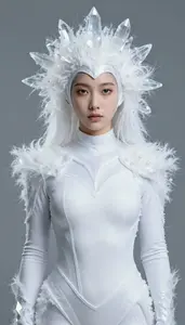 Girl Superhero White Or Grey Costume With A Fibrous