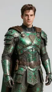Male Superhero Ancient Corroded Bronze Armor Green With Age