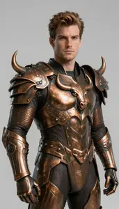 Male Superhero Bronze Armor With A Bull Motif Pauldron