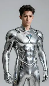Male Superhero Polished Silver Armor Mirror Finish