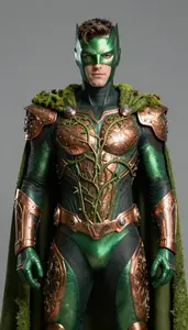 Superhero Emerald And Copper Exo Suit With Vine Carved Torso