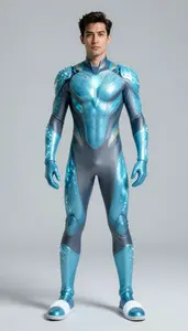 Superhero Form Fitting Holographic Suit In Cyan And Gray