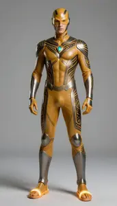 Superhero Form Fitting Synthetic Suit In Amber And Gunmetal