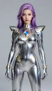 Superhero Lilac And Chrome Bodysuit With Reflective Shoulder
