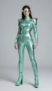 Superhero Sleek Holographic Bodysuit In Jade With Shimmering