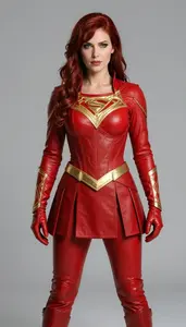 Woman Superhero Crimson Red Armor Tunic With Gold