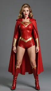 Woman Superhero Garnet Red Bodysuit With Gold Trim Matching