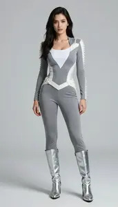 Woman Superhero Pewter Gray Fitted Suit With Pearl White