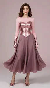 Woman Superhero Rose Gold Metallic Bodice Over Soft Pink