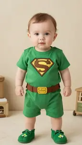 Baby Boy Super Hero Forest Green Tunic With Brown Belt