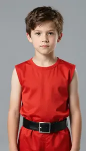 Boy Superhero Boy In A Sleeveless Tunic Of Bright Poppy With