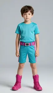 Boy Superhero Boy In Turquoise Ensemble Athletic Young Chest