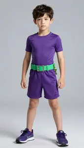 Boy Superhero Boy In Violet Ensemble Lean Muscular Chest