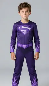 Boy Superhero Costume Of Deep Violet With A Pattern Of
