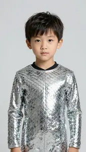 Boy Superhero In An Outfit Of Shimmering Silver Scales But