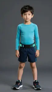 Boy Superhero Slim Athletic Chest In Cyan Fitted Arm Covers