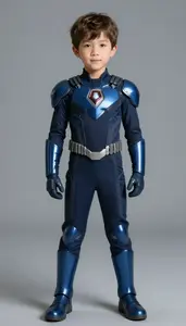 Boy Superhero Suit Of Polished Dark Cobalt Blue Armor On The