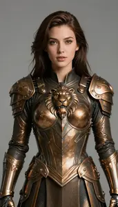 Female Superhero Bronze Armor With A Lion S Head Pauldron