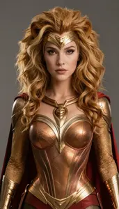 Female Superhero Bronze With Lion