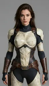 Female Superhero Suit Of Pale Bone Plates And Dark Leather