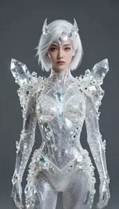 Girl Superhero Clear To White Or Grey Costume With A Very