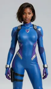 Girl Superhero Cyan Blue Tactical Suit With Purple Accents