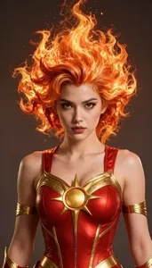 Girl Superhero Fierce Looking Costume Of Red And Gold With A
