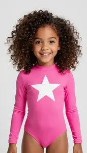 Girl Superhero Hot Pink Bodysuit White Star Burst Patterns