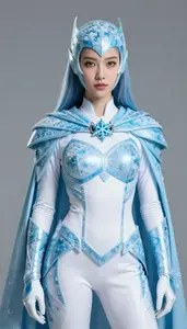 Girl Superhero Pale Blue Armored Plates With A Frosted Icy