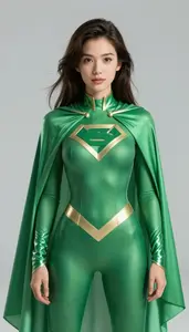 Girl Superhero Sea Green Suit Mist Cape