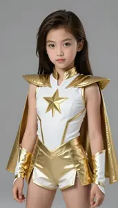Girl Superhero White And Gold Uniform With Sharp Heroic