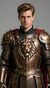 Male Superhero Bronze Plate Armor With A Lion S Head