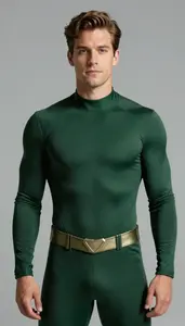 Male Superhero Form Fitting Suit Of Dark Green Fabric