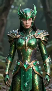Superhero Form Fitting Emerald Armor Plated With Iridescent