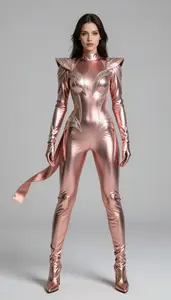 Superhero Sleek Holographic Bodysuit In Rose Gold With