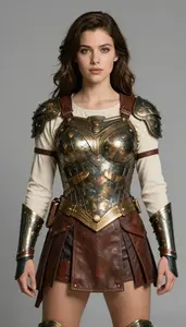 Woman Superhero Armor Of Interlocking Bronze Plates Over A