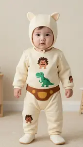 Baby Boy Super Hero Costume In A Warm Creamy Beige With A