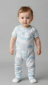 Baby Boy Super Hero Misty Gray White Romper With Pale Blue