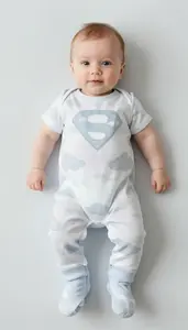 Baby Boy Super Hero Misty Gray White Romper With Pale Blue