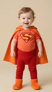 Baby Boy Super Hero Warm Persimmon Orange Cape Over Vibrant