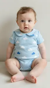 Baby Girl Superhero Baby Blue Romper With A Peter Pan Collar