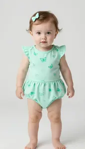 Baby Girl Superhero Mint Green One Piece With A Gathered