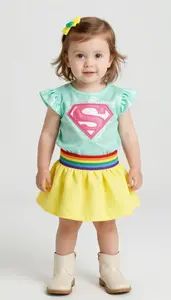 Baby Girl Superhero Mint Shimmer Blouse With Rainbow Sash