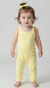 Baby Girl Superhero Pale Yellow Jumpsuit With A Sweetheart