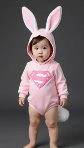 Baby Girl Superhero Pink Romper With A Bunny Tail Puff At