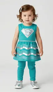Baby Girl Superhero Toddler In Teal Dress With Silver Wave
