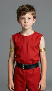 Boy Superhero Boy In A Sleeveless Tunic Of Bright Ruby With